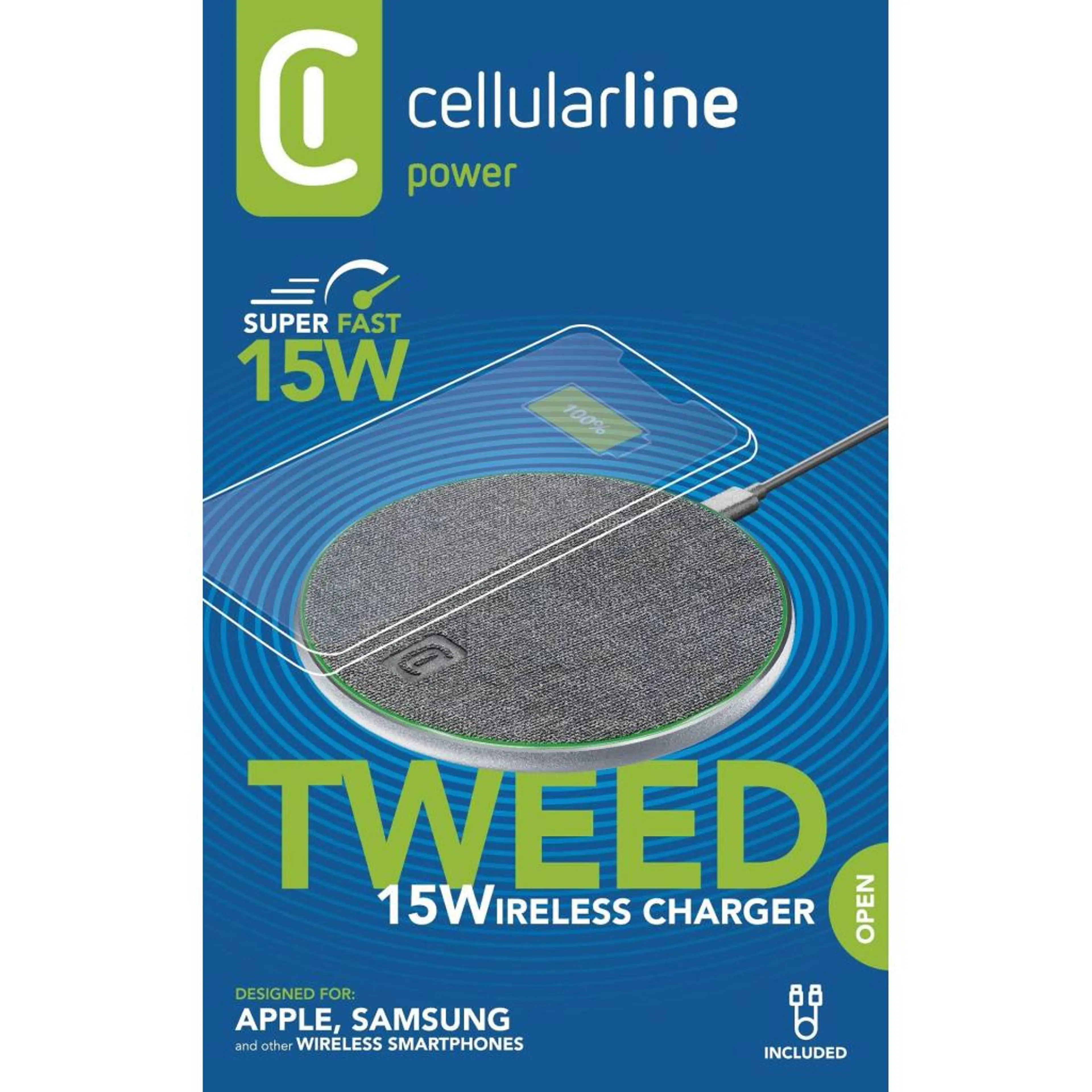 Безжично зарядно Tweed 15W сиво