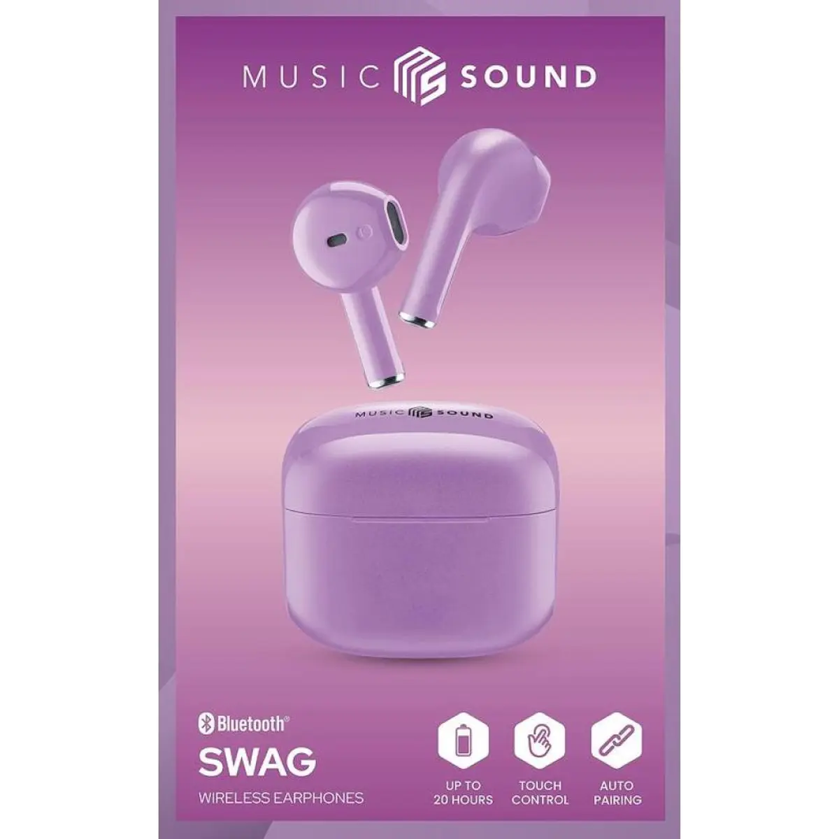Bluetooth слушалки Music Sound Swag TWS лилави