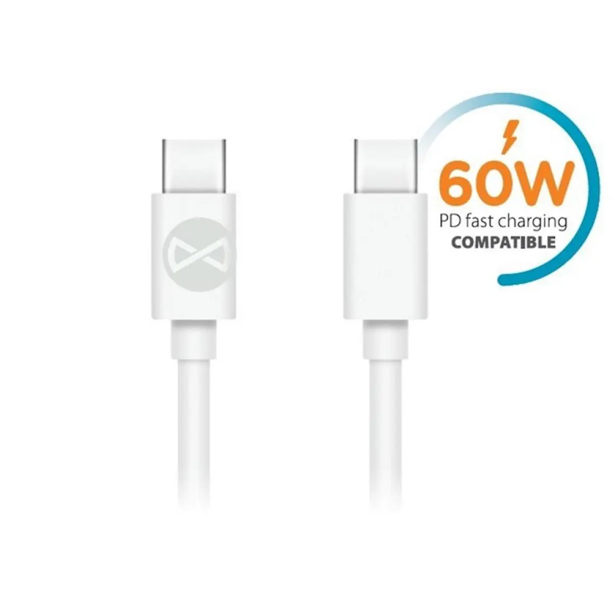 Forever Кабел данни USB-C- към USB-C 3A, 1 м. бял