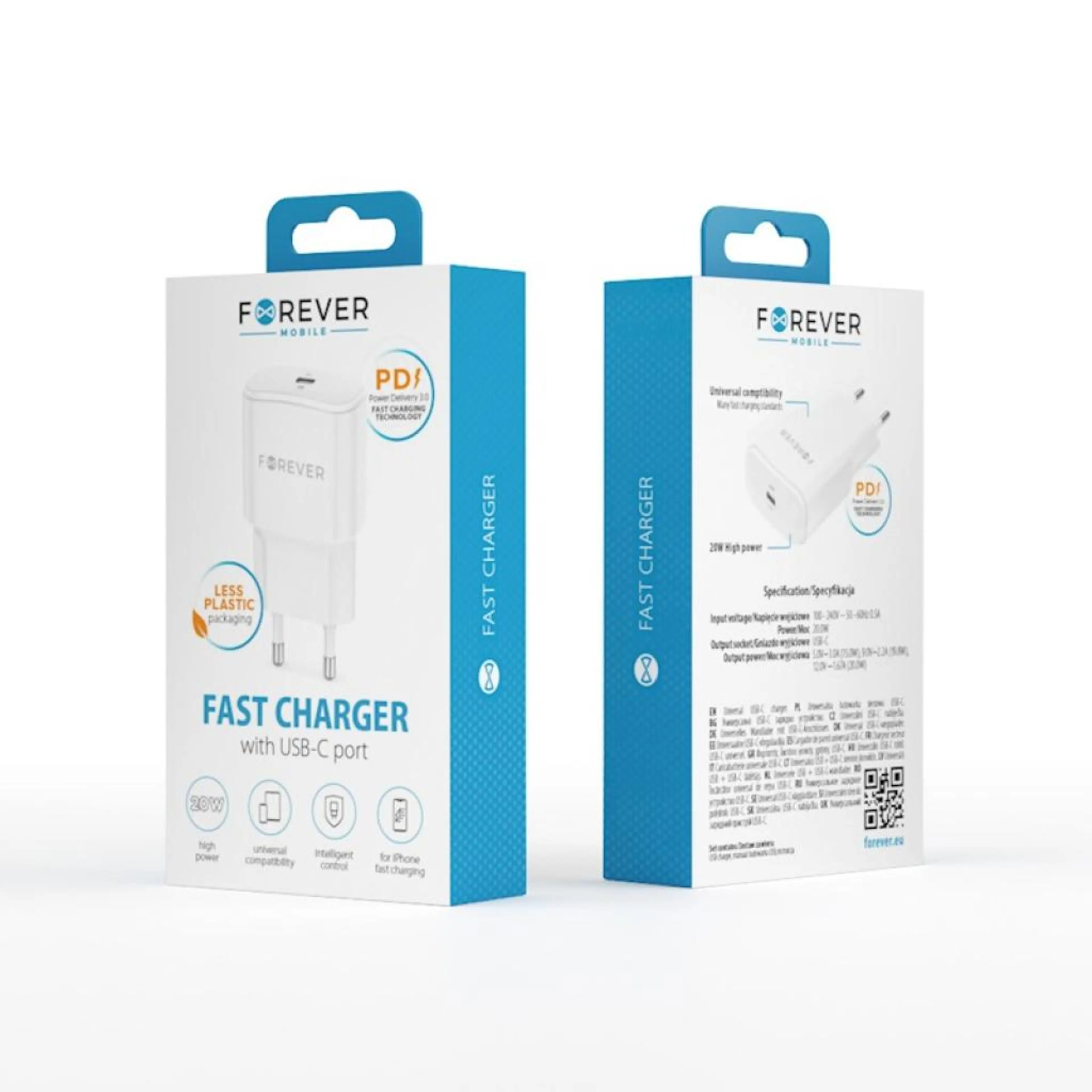 Forever PD Зарядно 220V TC-01 USB-C 20W бяло