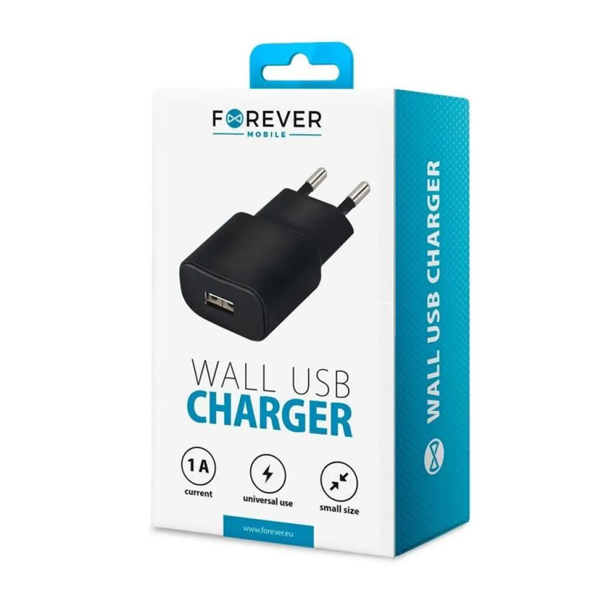 Forever зарядно 220V унив. USB 1 A черно