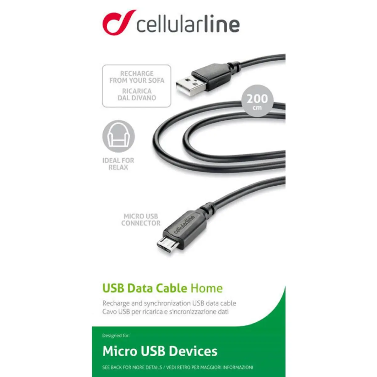 Кабел данни USB - micro USB 2m