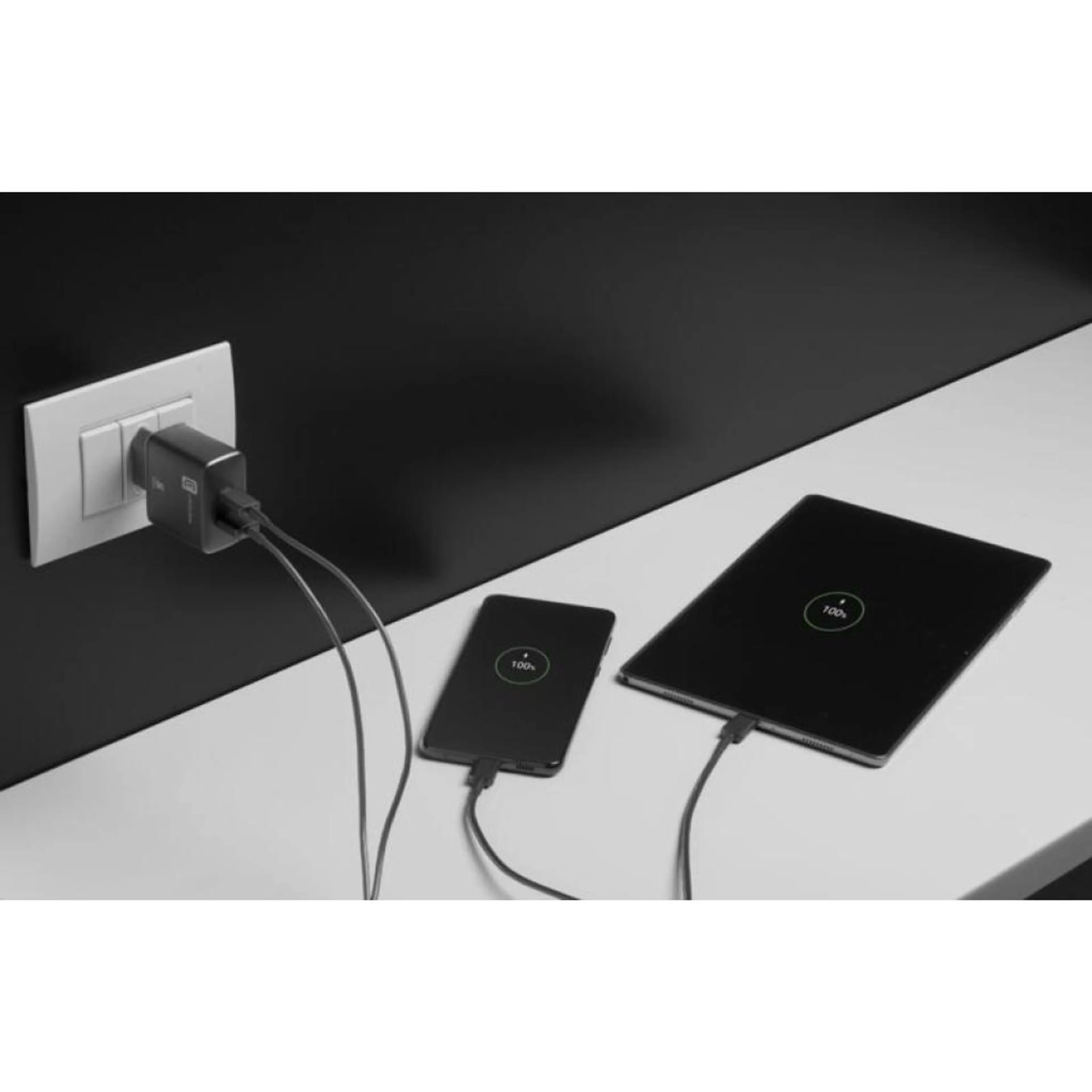 PD Зарядно 220V USB + USB-C 25W черно