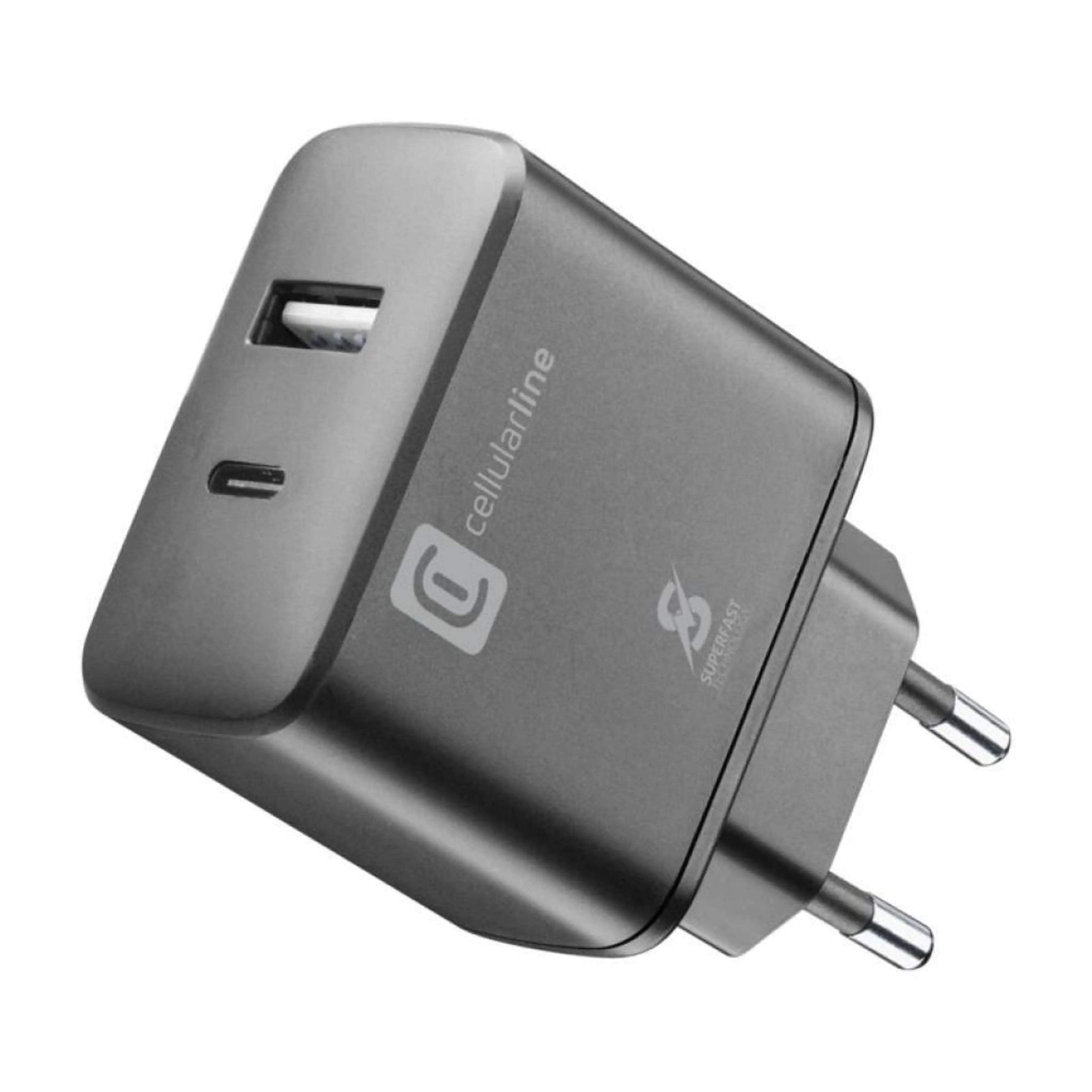 PD Зарядно 220V USB + USB-C 25W черно
