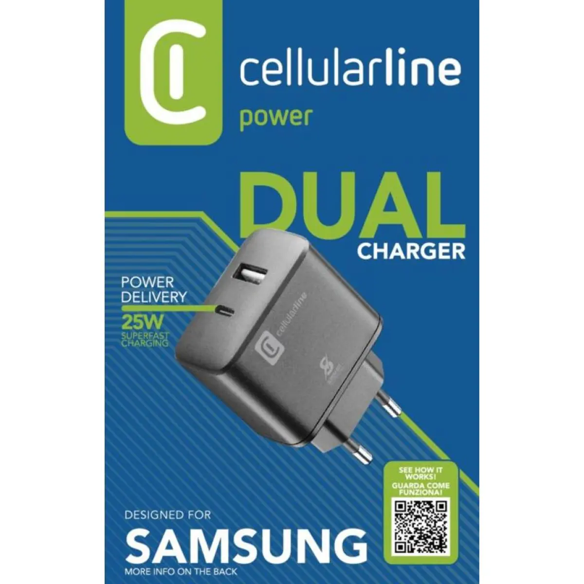 PD Зарядно 220V USB + USB-C 25W черно