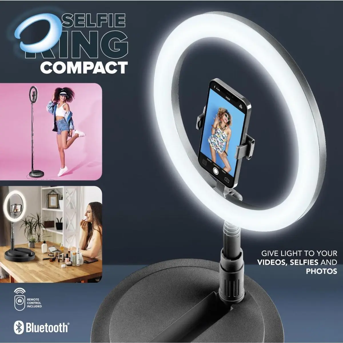 Selfie Ring Compact с bluetooth сгъваем черен