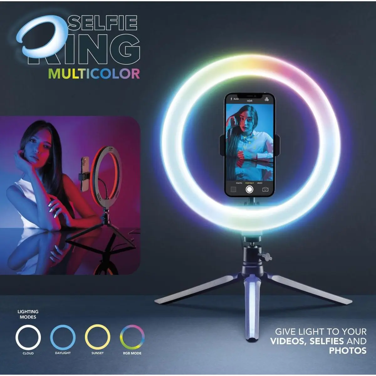 Selfie ring Multicolor трипод за телефон черен