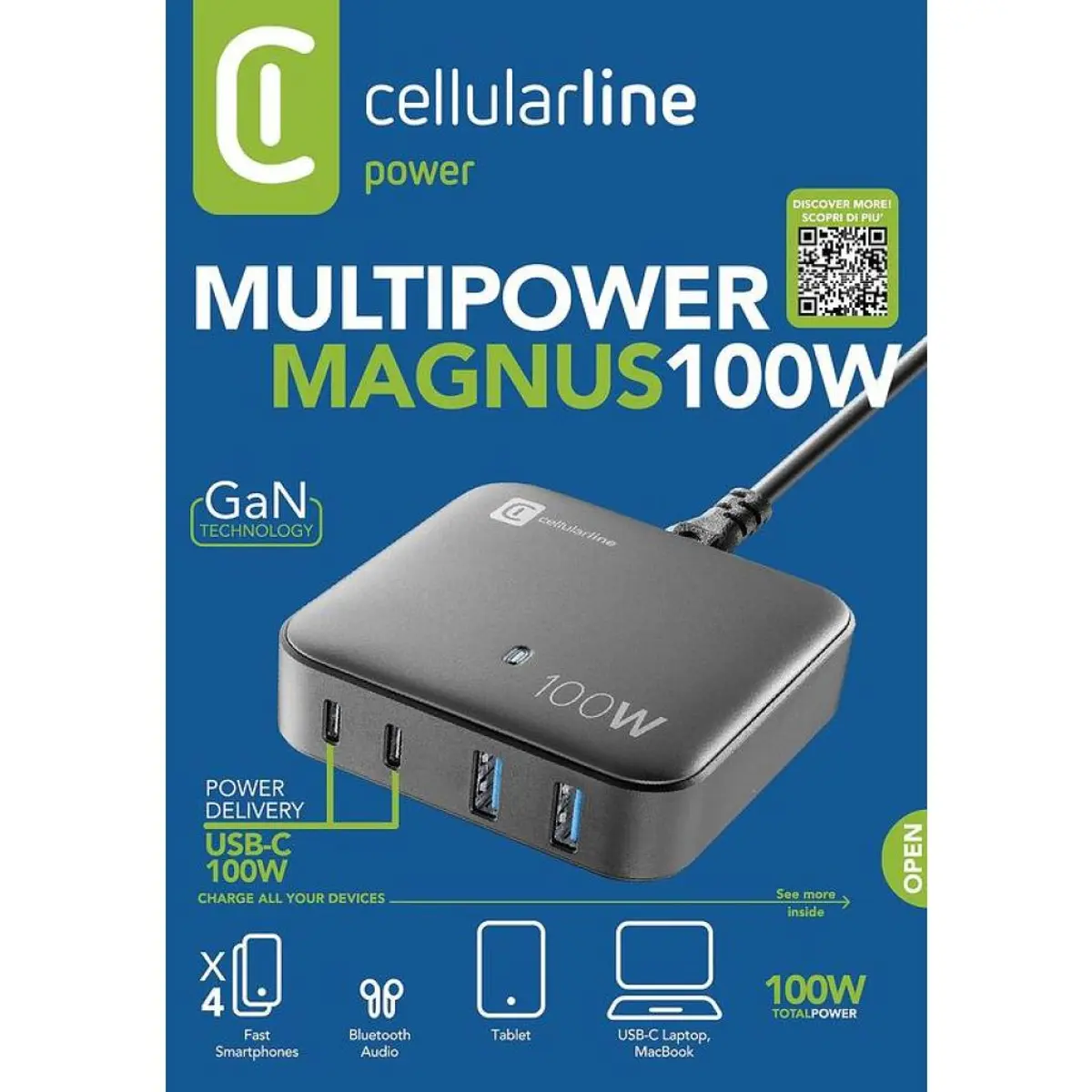 Зарядна станция 220V GaN 2xUSB, 2xUSB-C 100W