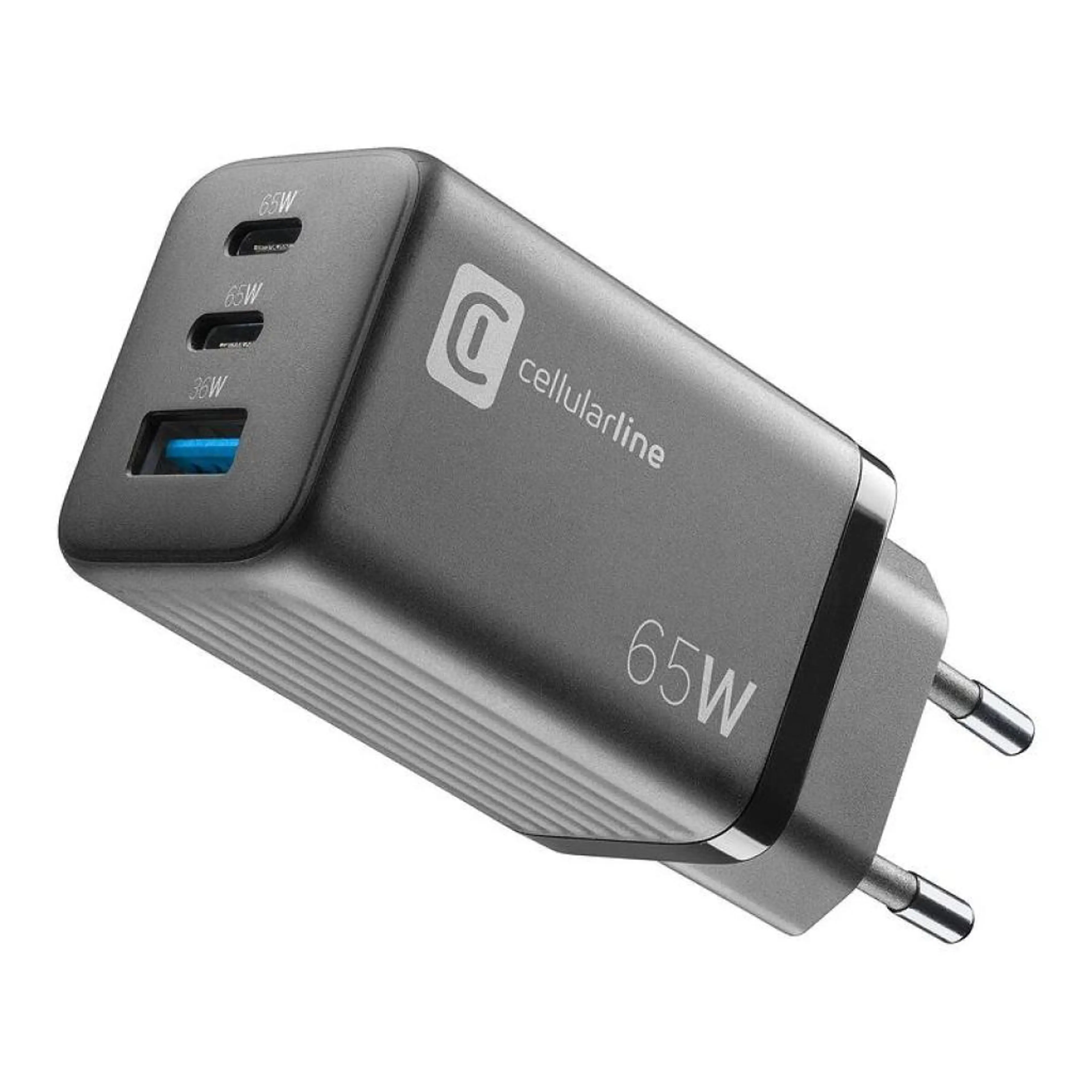 Зарядно 220V PD GaN USB, 2xUSB-C 65W черно