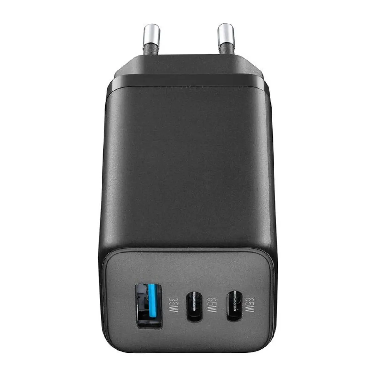 Зарядно 220V PD GaN USB, 2xUSB-C 65W черно